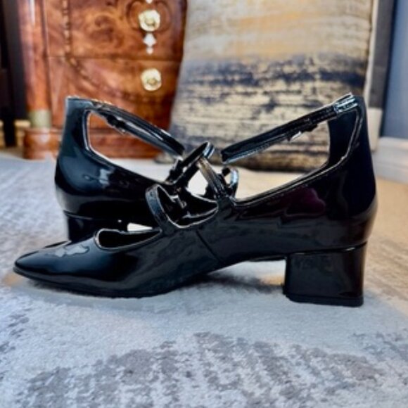 Zara Black Patent Double Strap Low Block Heel Mary Janes - Picture 6 of 15